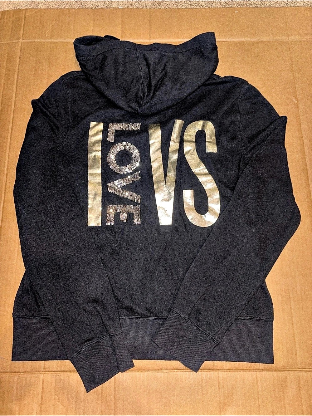Victoria's Secret Sequin LOVE Wings Hoodie Black Large